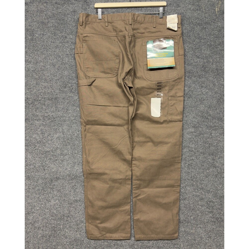 Key Men Duck Dungaree Work Pants 40x34 Brown Relaxed Fit Double Knee Grunge Work